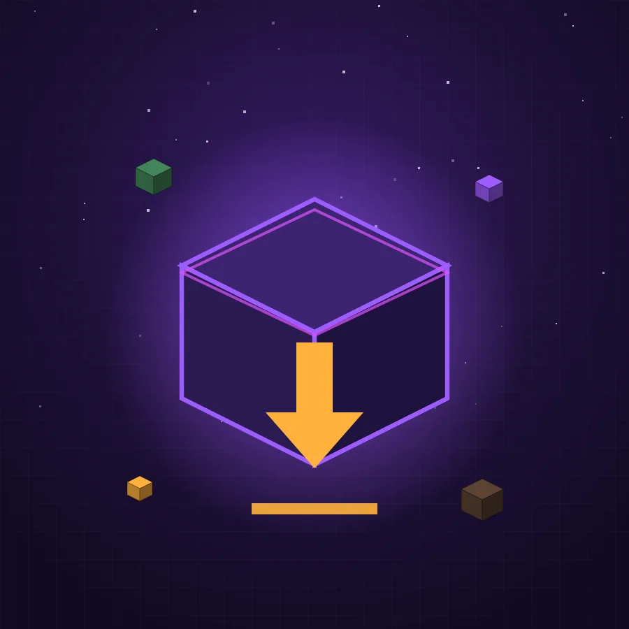 Original illustration of a glowing purple crate with an amber download arrow